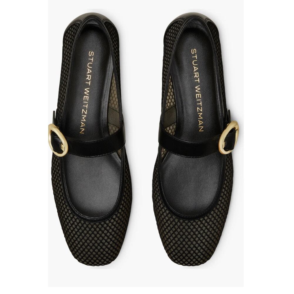 Stuart Weitzman Arabella Mesh Mary Jane Ballet Flats Black 9.5 - Picture 2 of 10